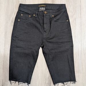 Saint Laurent Paris Black Cropped Denim Shorts Raw Hem – Size 25